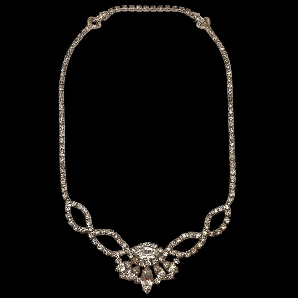Vintage 1950s Midcentury Elegant Rhinestone Crystal Lattice Choker Necklace